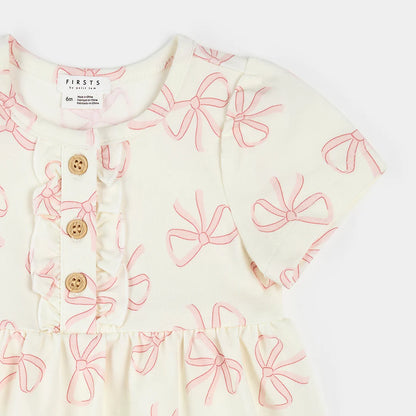 Bows Print on Ivory Bodysuit Dress