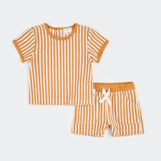 Tan Stripe Terry Short Set
