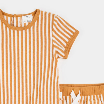 Tan Stripe Terry Short Set