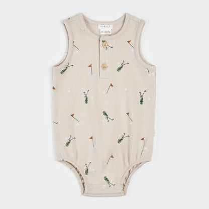 Golf Caddy Print on Sand Ribbed Bubble Romper
