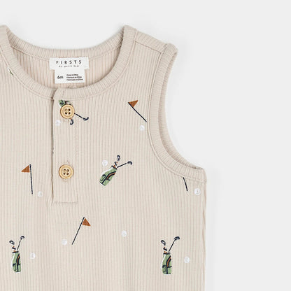 Golf Caddy Print on Sand Ribbed Bubble Romper