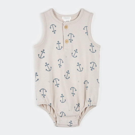 Anchors Print on Creme Ribbed Romper