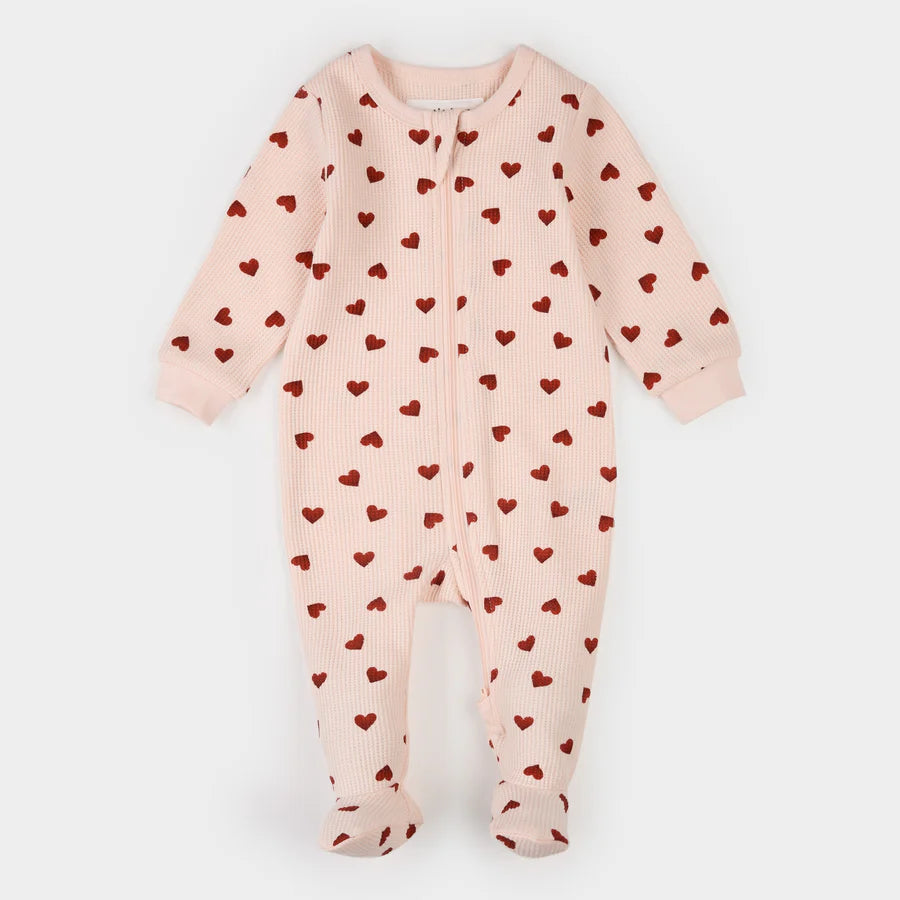 Pink Hearts on Peony Waffle Sleeper