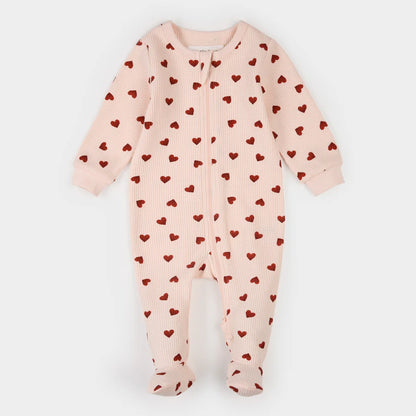 Pink Hearts on Peony Waffle Sleeper