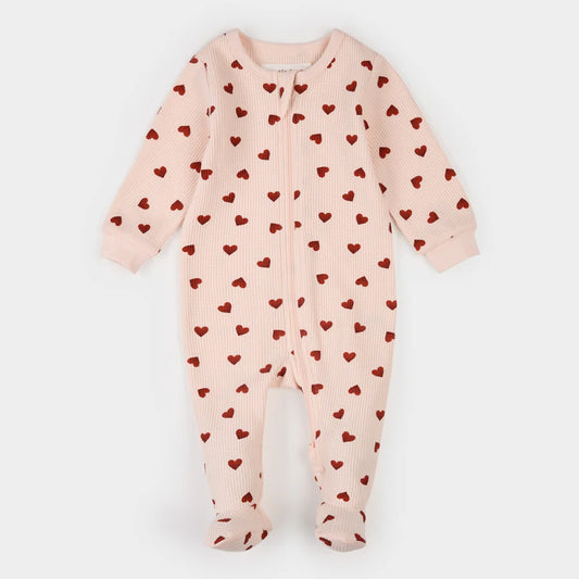 Pink Hearts on Peony Waffle Sleeper