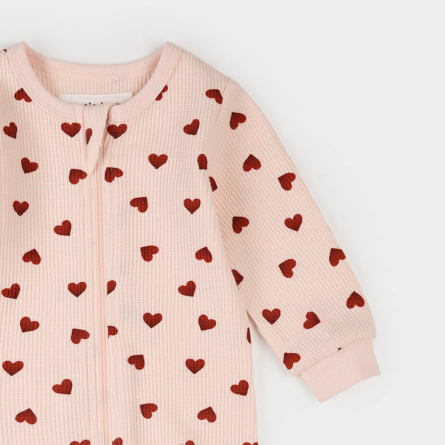 Pink Hearts on Peony Waffle Sleeper