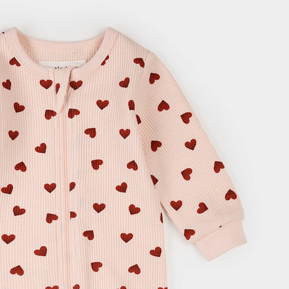 Pink Hearts on Peony Waffle Sleeper