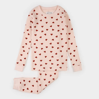 Pink Hearts on Peony Waffle PJ Set
