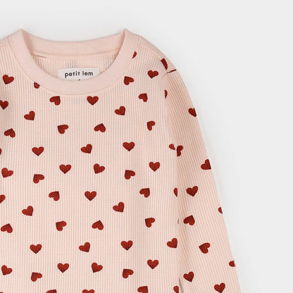 Pink Hearts on Peony Waffle PJ Set