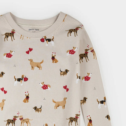 Puppy Love Print on Beige PJ Set