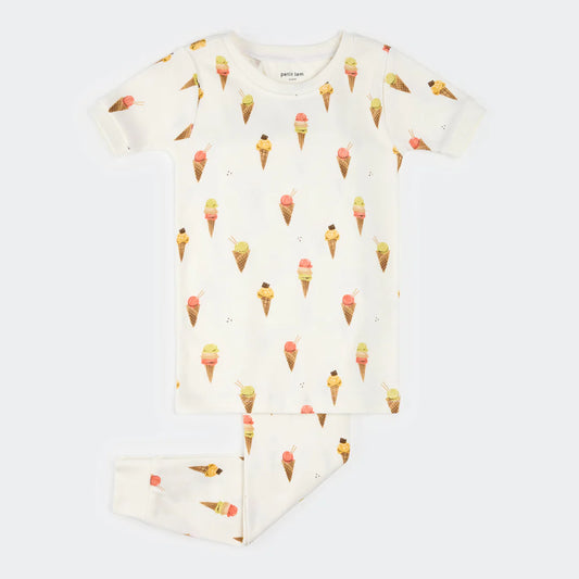 Ice Cream Cone Print on Ivory Short-Sleeved PJ Set