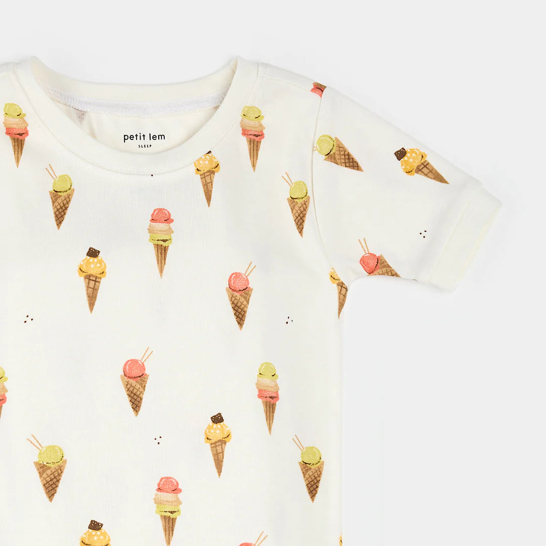 Ice Cream Cone Print on Ivory Short-Sleeved PJ Set