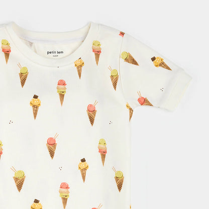 Ice Cream Cone Print on Ivory Short-Sleeved PJ Set