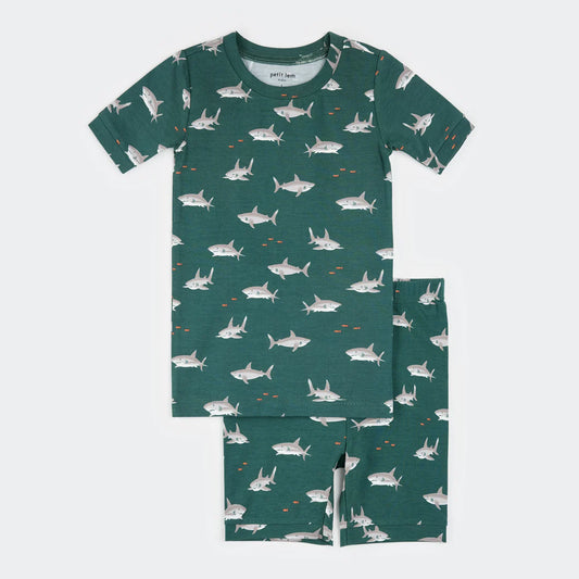 Sharks Print on Deep Green Summer Sleep Set