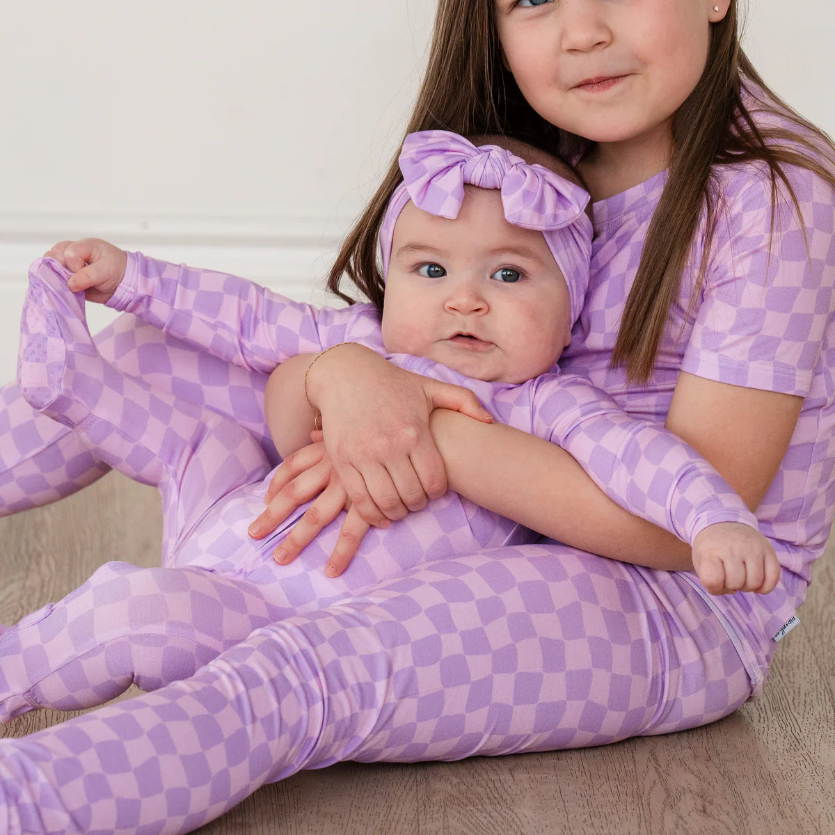 Purple Wavy Checks 2 Piece Bamboo Set- Short Sleeve