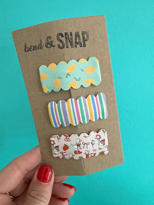 Lemons-Stripe-Goose Snap Clips 3 Pack