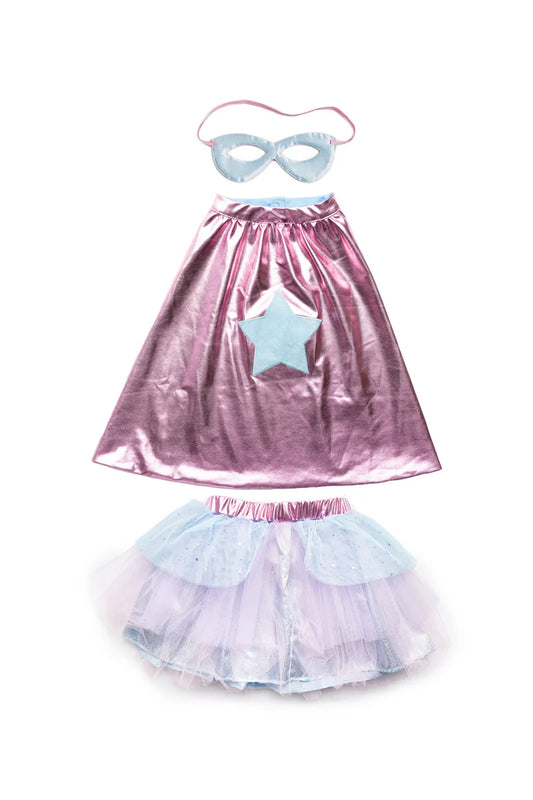 Super-duper Tutu, Cape & Mask, Metallic Pink & Light Blue (4-6 Years)
