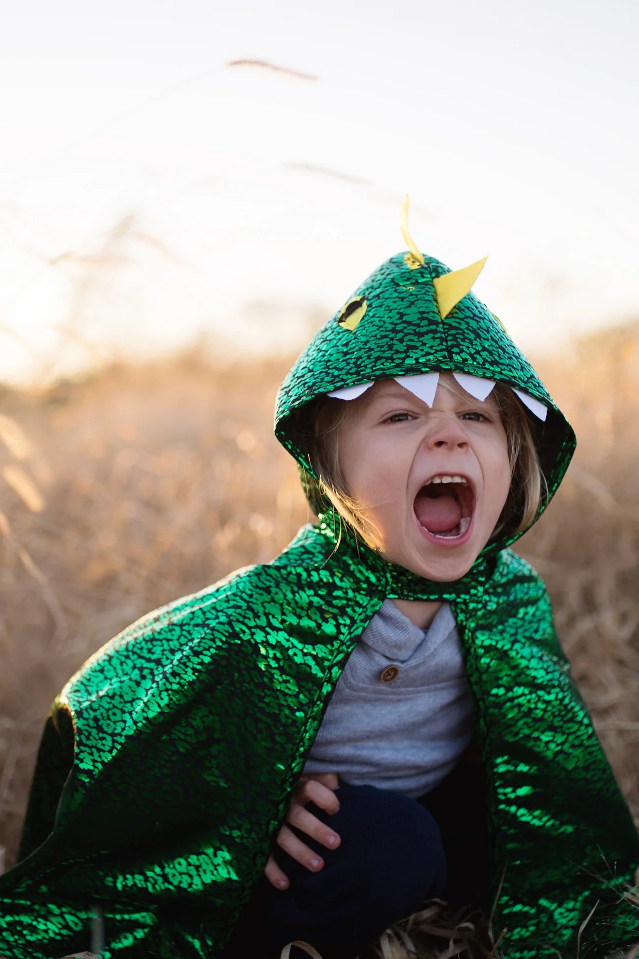 Toddler Dragon Cape Green Metallic