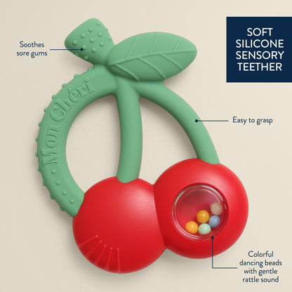 Bitzy Shake™ - Silicone Teether with Rattle: Cherries