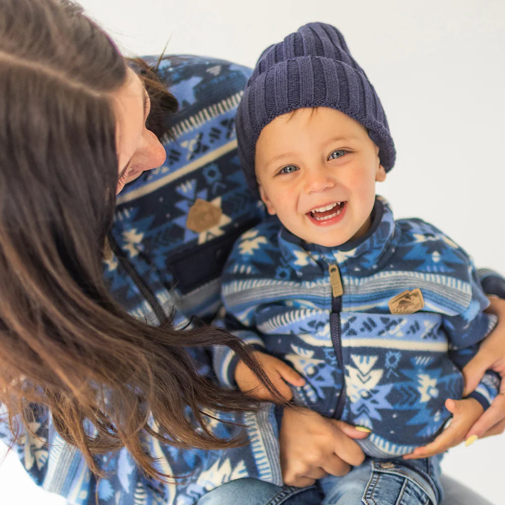Blue Fleece Jacket With Patterns