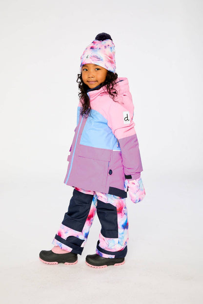 Two Piece Play Snowsuit Pink And Purple Colorblock With Watercolor Floral Print Pants: 5