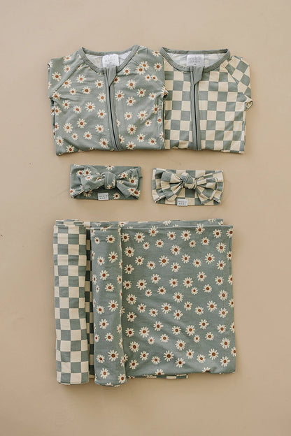 Light Green Checkered Bamboo Head Wrap