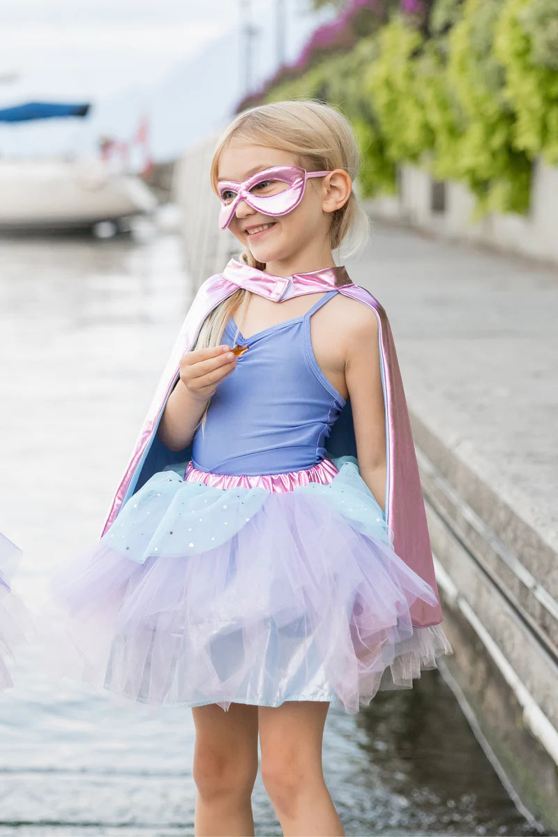 Super-duper Tutu, Cape & Mask, Metallic Pink & Light Blue (4-6 Years)