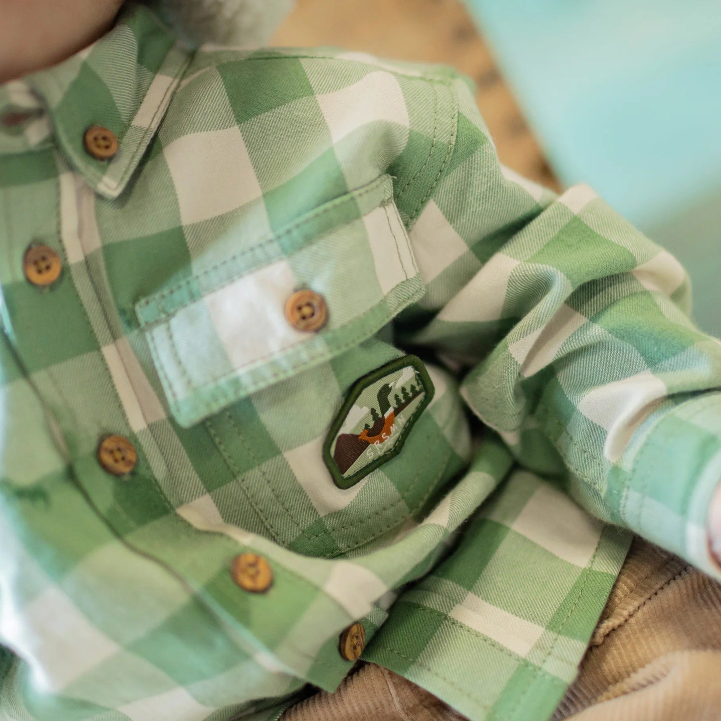 Green & Cream Flannel Button Up