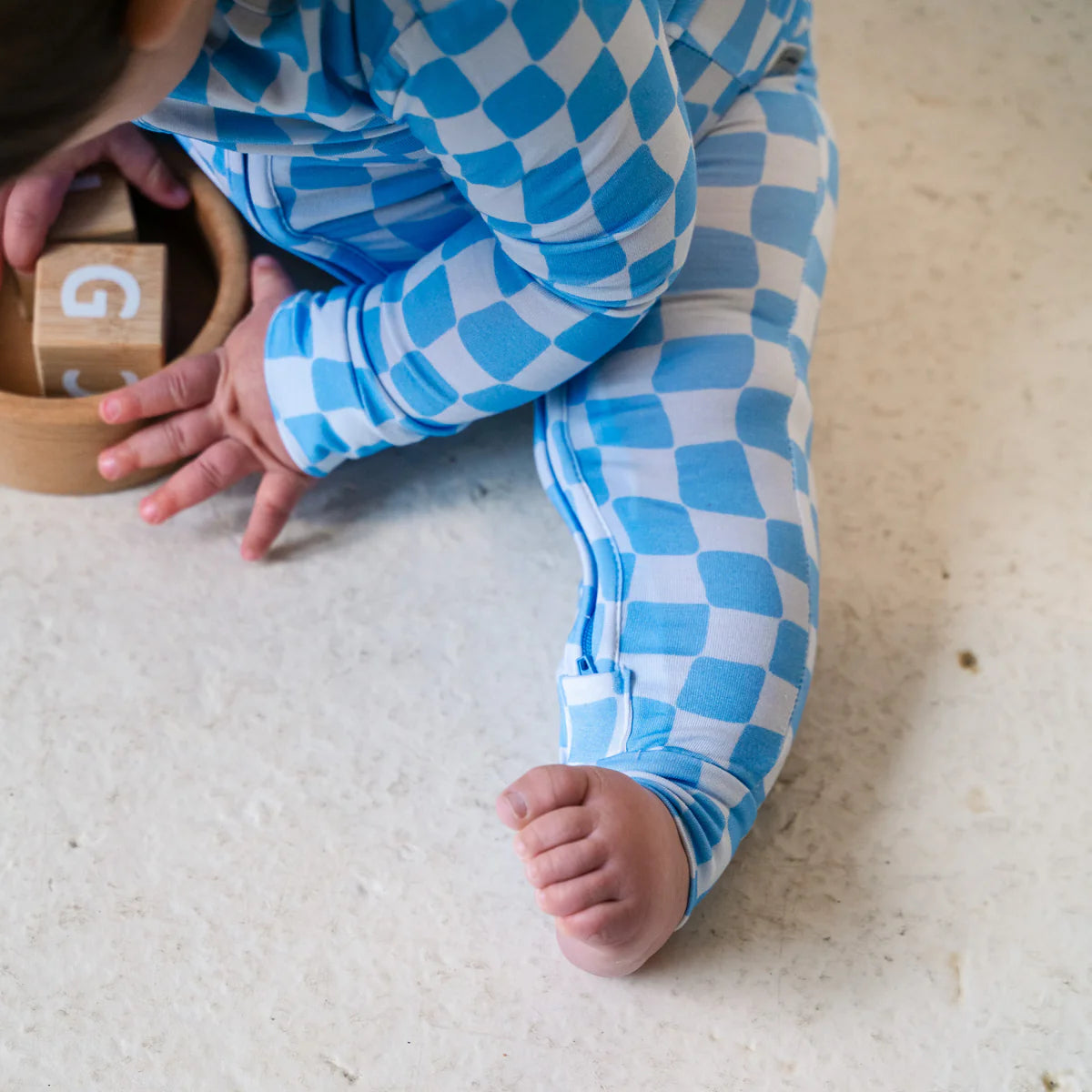 Bue Wavy Checks Sleeper/Romper