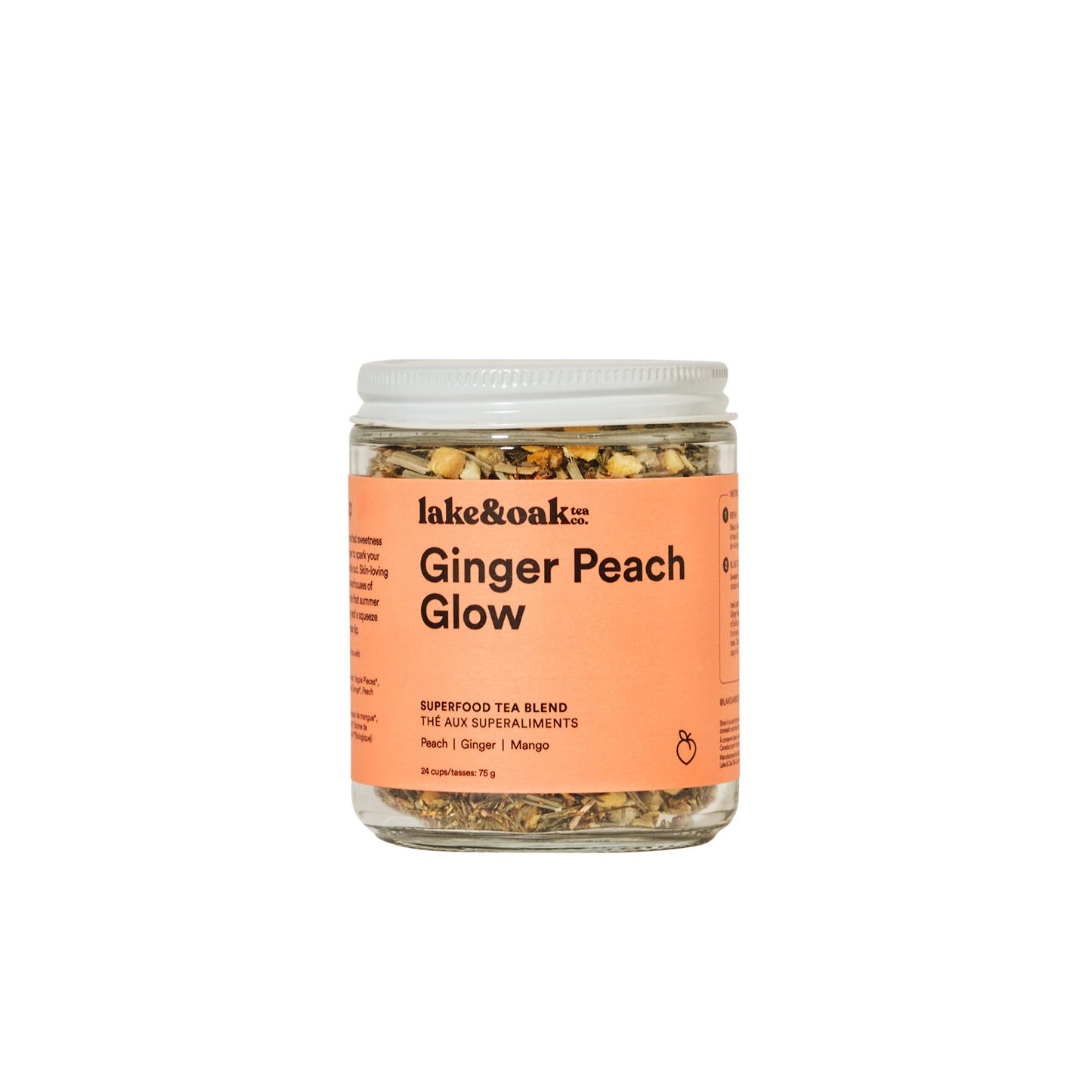 Ginger Peach Glow - Superfood Tea Blend: Glass Jar - 24 Cups