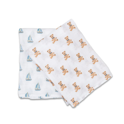 2 Pack Swaddles - Vintage Bear & Sailboat