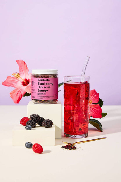 Blackberry Hibiscus Energy - Superfood Tea Blend: Glass Jar - 24 Cups