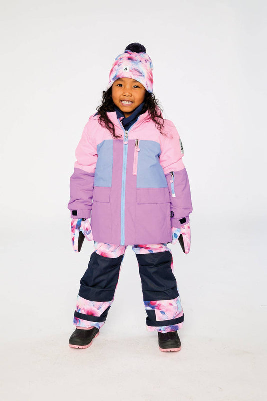 Two Piece Play Snowsuit Pink And Purple Colorblock With Watercolor Floral Print Pants: 5