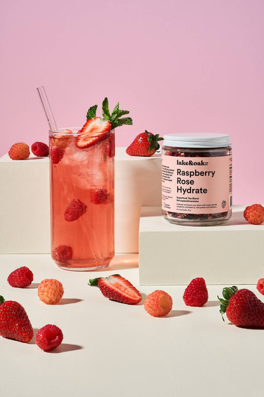 Raspberry Rose Hydrate - Superfood Tea Blend: Glass Jar - 24 Cups