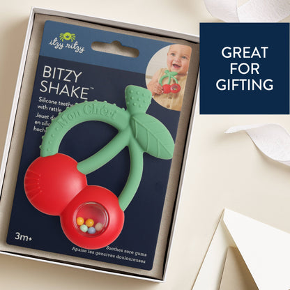 Bitzy Shake™ - Silicone Teether with Rattle: Cherries
