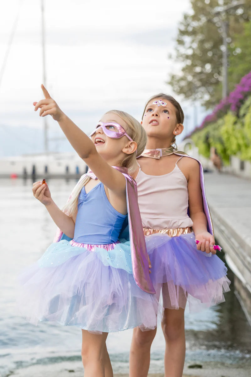 Super-duper Tutu, Cape & Mask, Metallic Pink & Light Blue (4-6 Years)