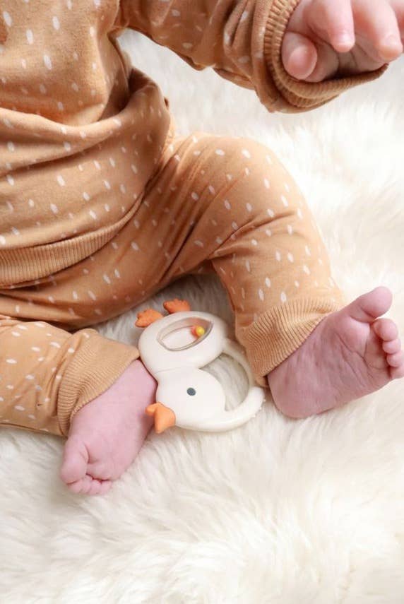 Bitzy Shake™ - Silicone Teether with Rattle: Goose