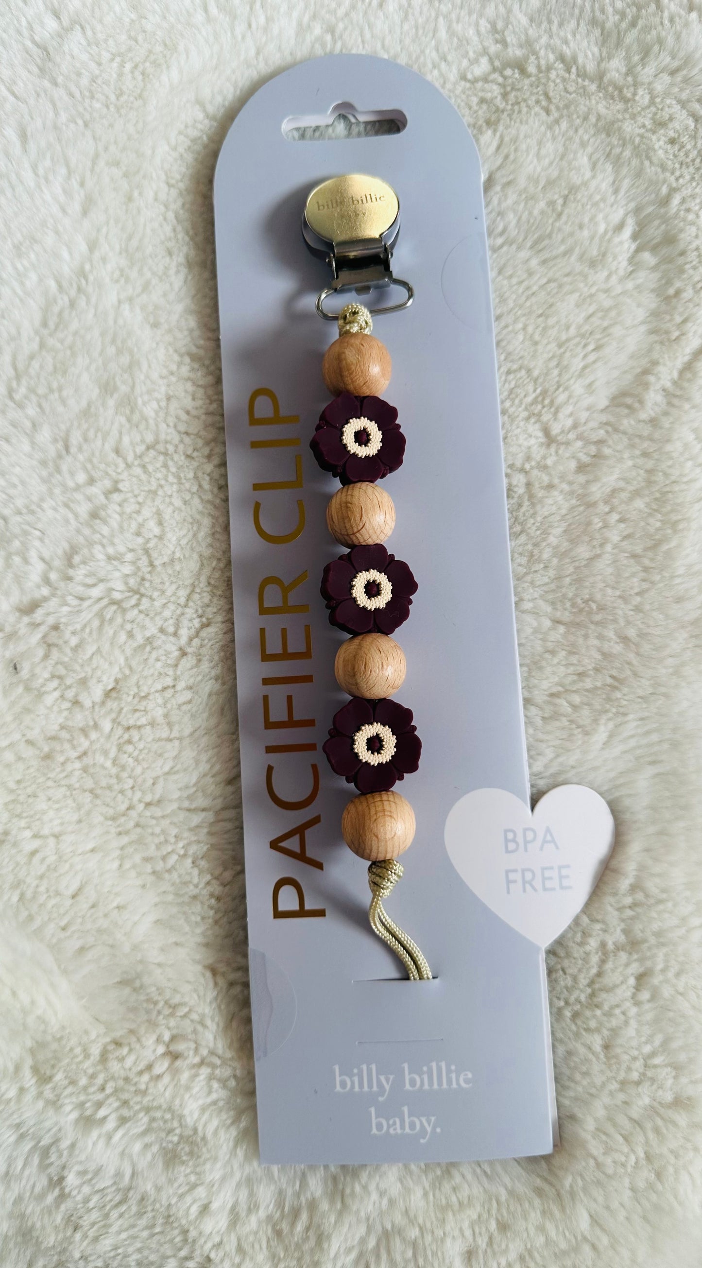 Plum Floral Pacifier Clip