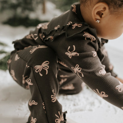Ribbon Print on Flared Legging Set