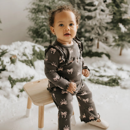 Ribbon Print on Flared Legging Set