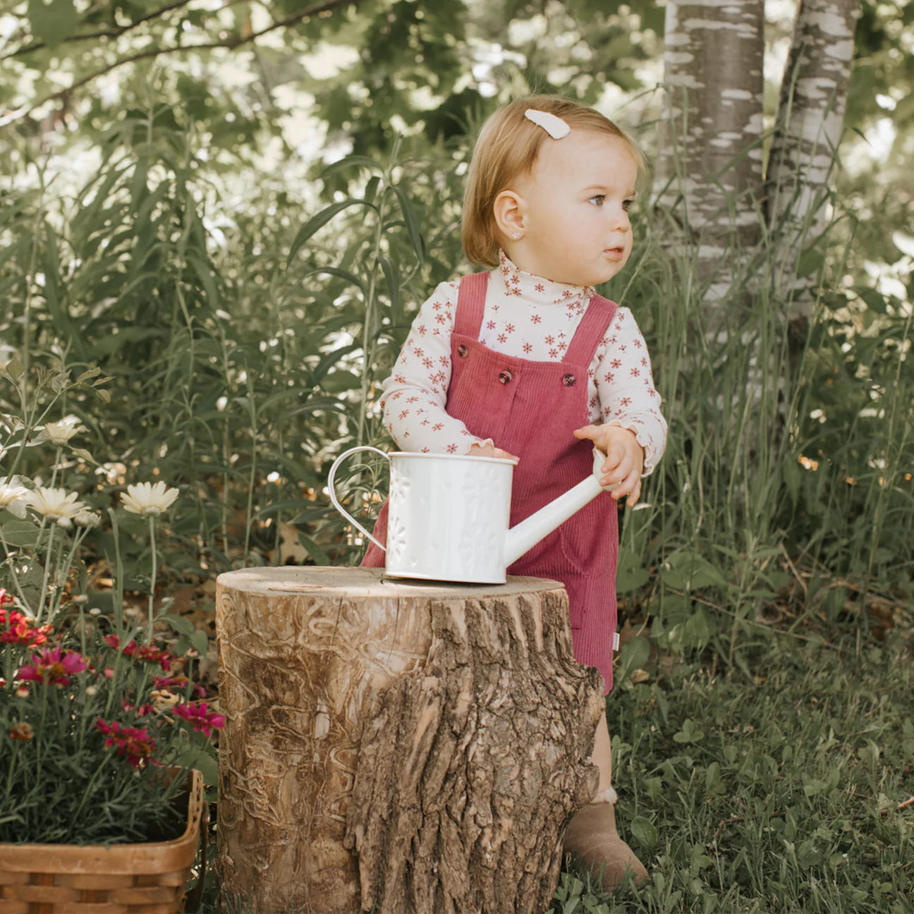 Raspberry Corduroy Overall Dress Set