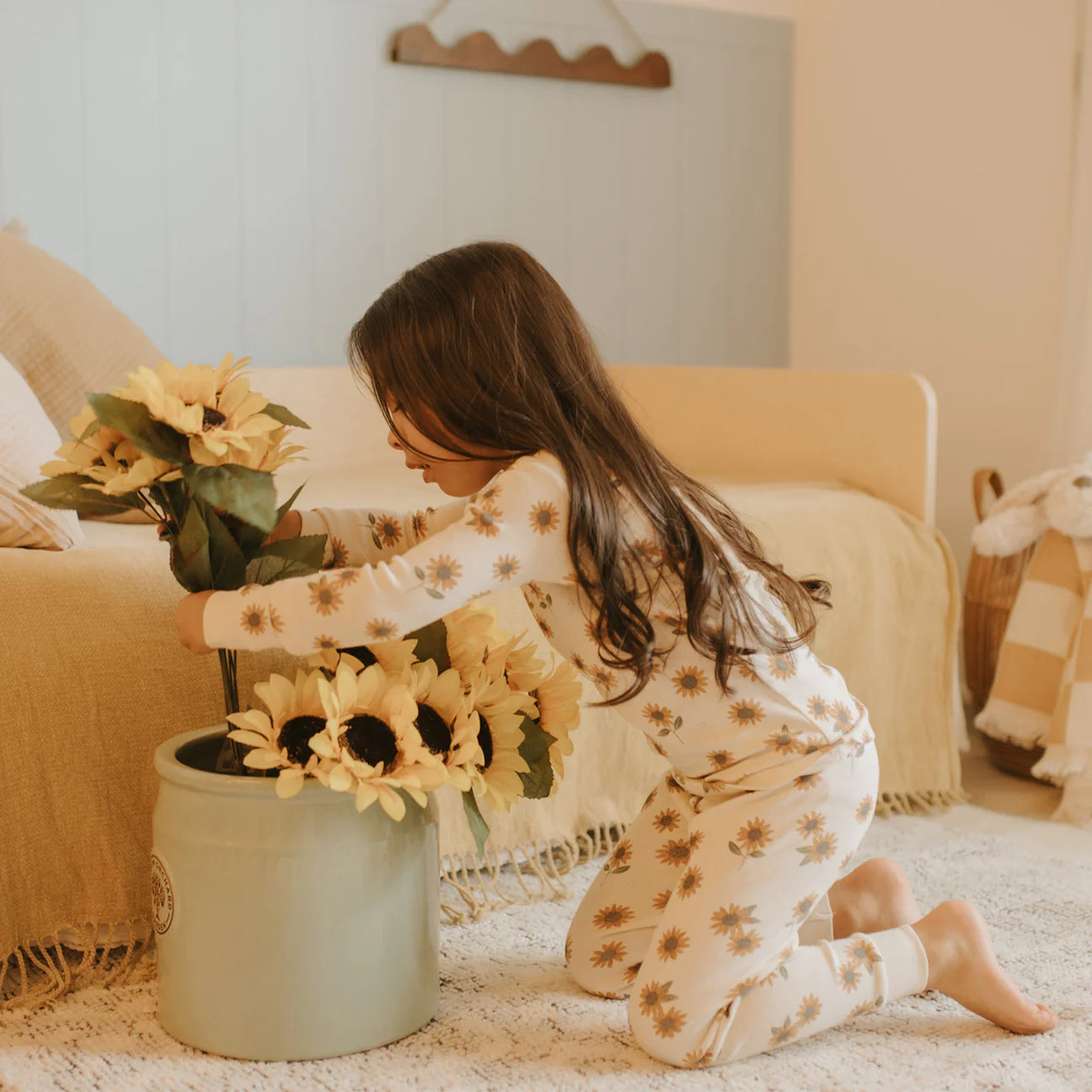 Sunflower Print on Antique White PJ Set