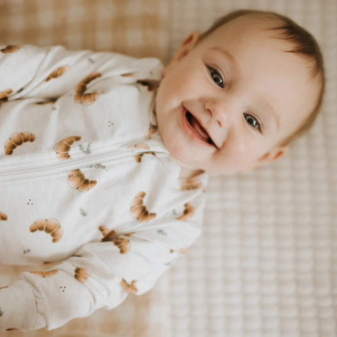 Croissant Print on Heather Oatmeal Sleeper