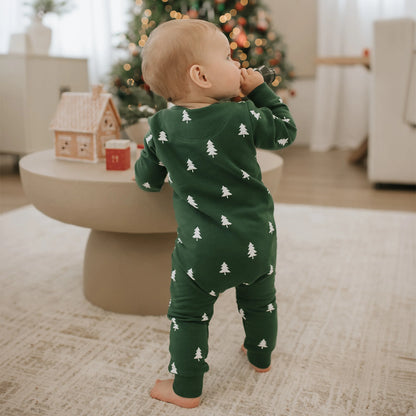 Pine Tree Print on Spruce Fleece Playsuit