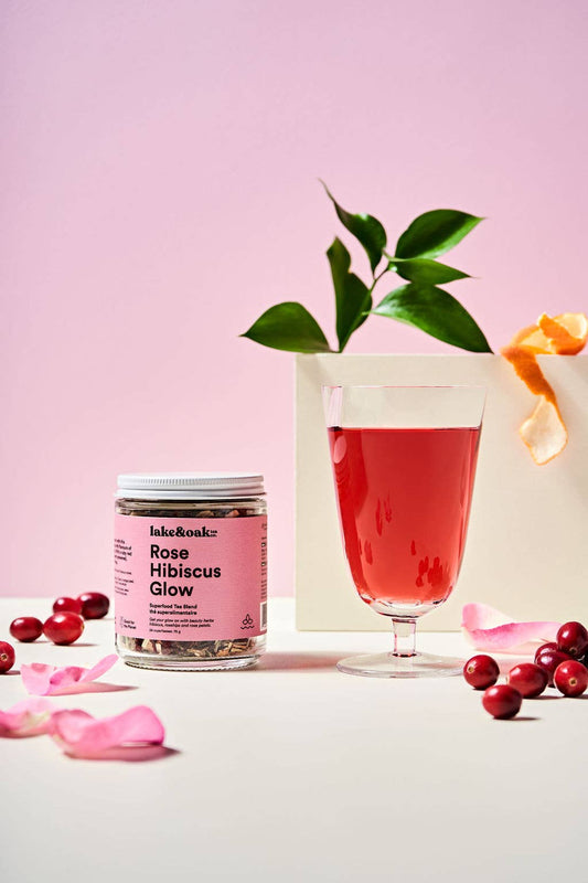 Rose Hibiscus Glow - Superfood Tea Blend: Glass Jar - 24 Cups