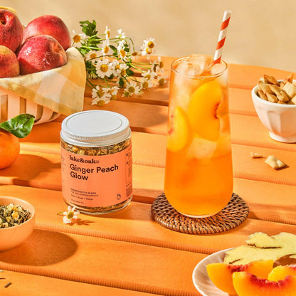 Ginger Peach Glow - Superfood Tea Blend: Glass Jar - 24 Cups