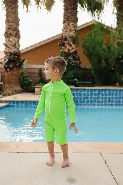"Green Gecko" Solid Ribbed Sunsuit