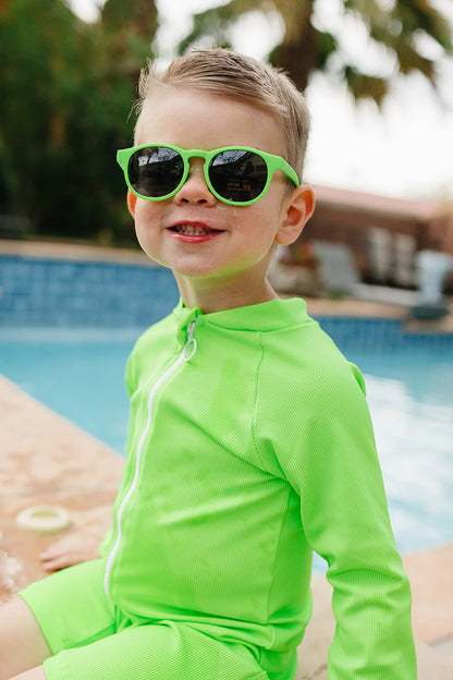 "Green Gecko" Solid Ribbed Sunsuit