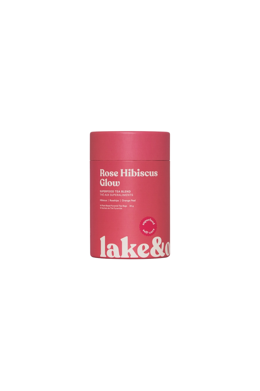 Rose Hibiscus Glow - Superfood Tea Blend: Plant-Based Pyramid Tea Bags - Canister of 10