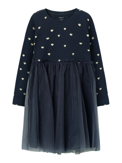 Navy Dress with Gold Hearts